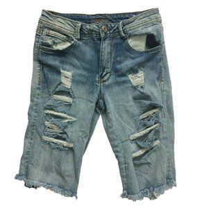 Rue 21 Womens Capris Crop Jeans Sz 6 Distressed Faded Ripped Raw Hem 26x12" Y2K